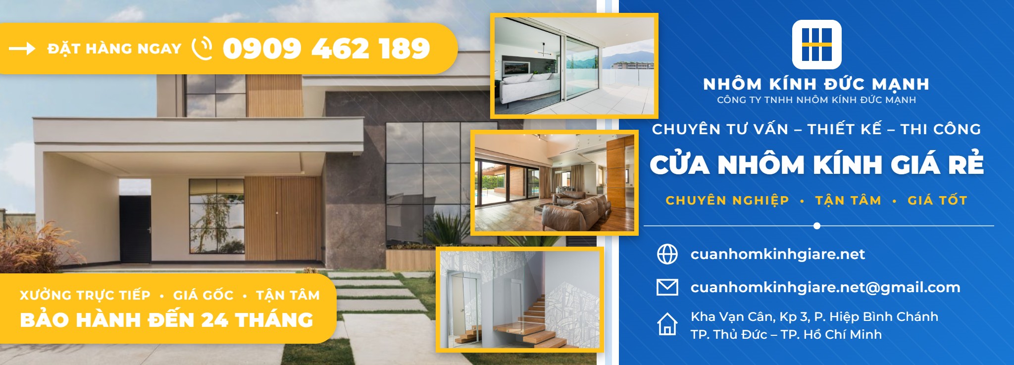 Cửa nhôm kính giá rẻ – Nhôm Kính Đức Mạnh, hotline 0909 462 189
